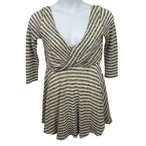 Free People Maverick Striped Wrap Dress Ivory Black Size Medium Knit Lined Women